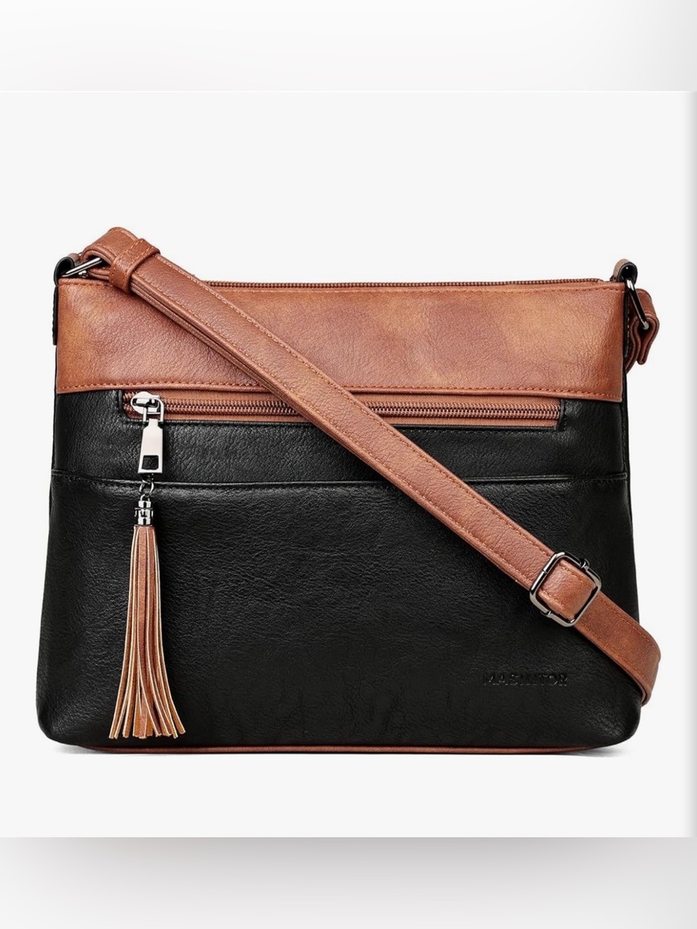 Masintor black brown faux leather crossbody bag purse new